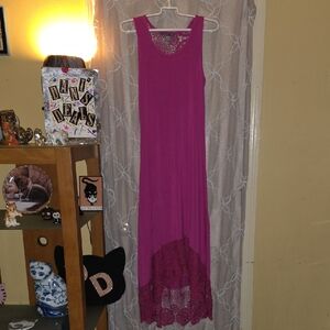 Kate & Mallory Magenta High Low Dress with Lace Detail